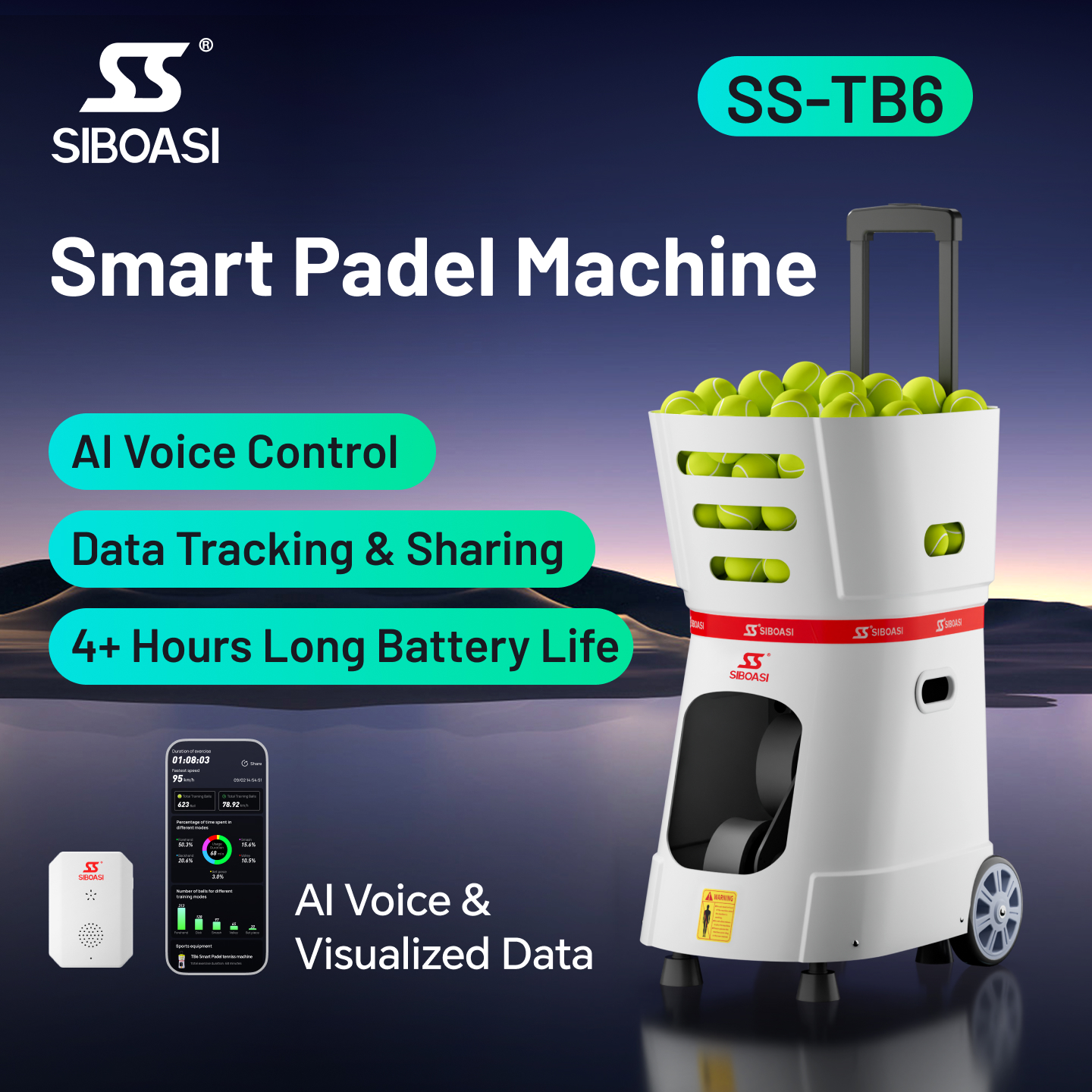 Professional Portable Padel Ball Machine Tennis Ball Launcher TB6